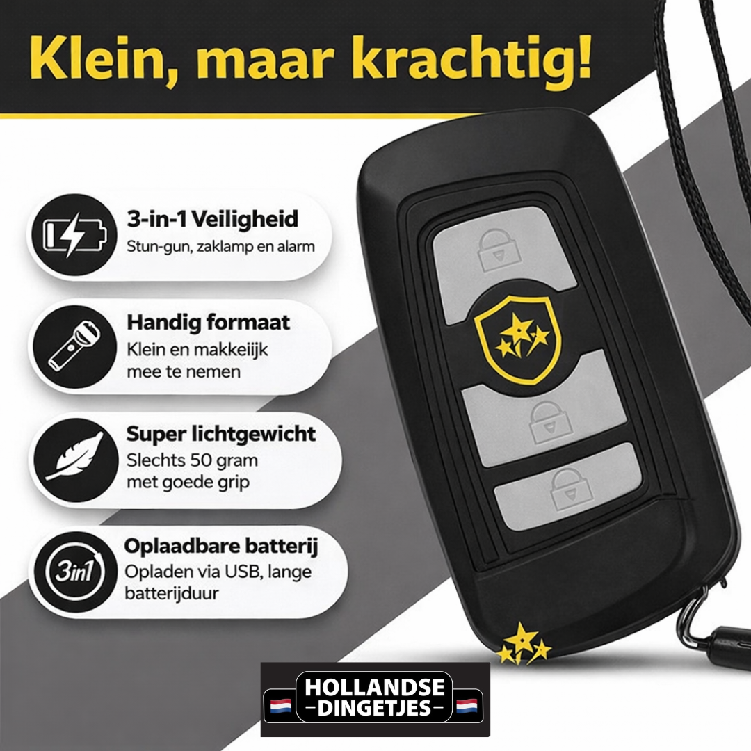 3-in-1 Security Tool – Zaklamp, Alarm & Taser 30.000 Volt